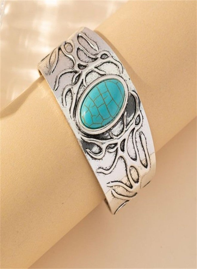 WCRAZYE Turquoise Cuff Bracelet for Men Women Handmade Boho Antique South Western Country Cowgirl Bangle Bracelets Bohemian Stackable Handmade Gemstone Bangle Christmas Birthday Gift (Style 1) - Image 3